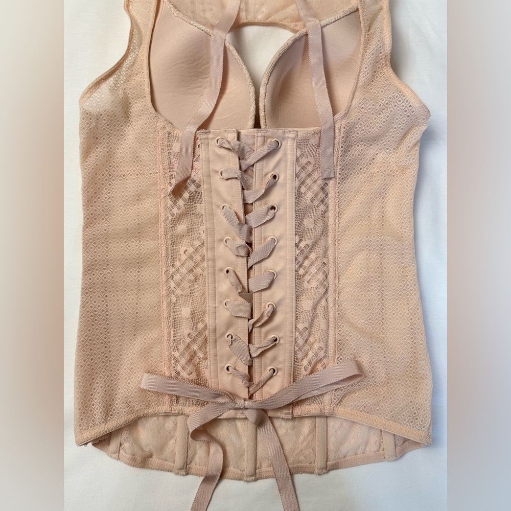 Victoria's Secret Lace Corset Blush Pink High Neck Side Zip Size 34B Romantic - Picture 9 of 13